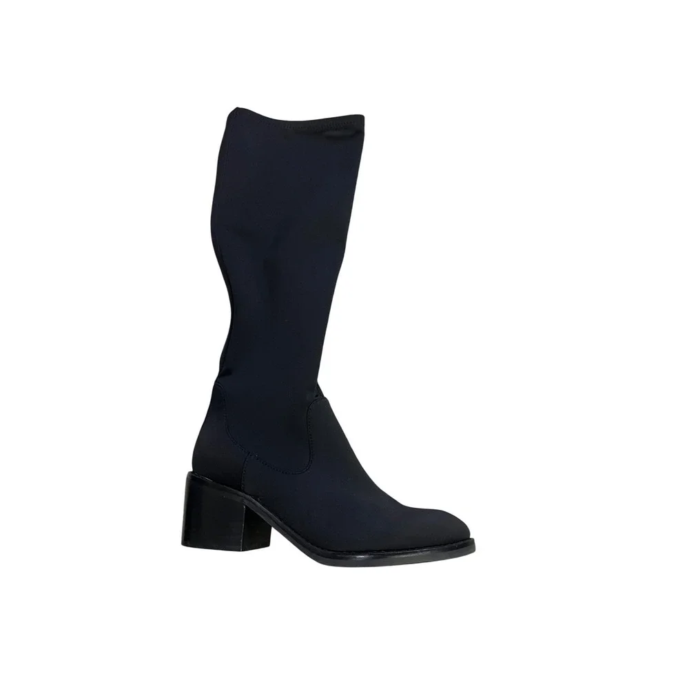Donald Pliner Dena Black Knee High Stretch Boots Block‎ Heel Side Zip Women 5.5